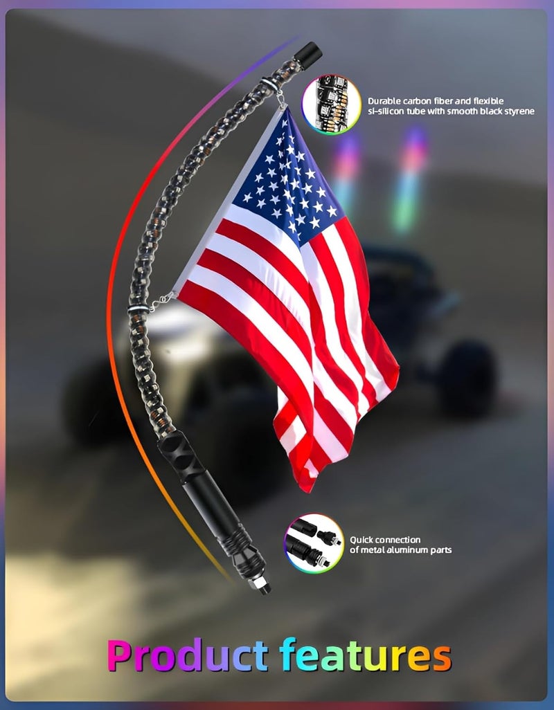 S7 2PCS 5FT Whip Lights, LED Whip Light with App & Remote Control, Spiral RGB Chasing Lighted Antenna Whips,Whip Light for UTV ATV RZR SXS Can-Am Dune Buggy Offroad Truck (5ft) - Image 5